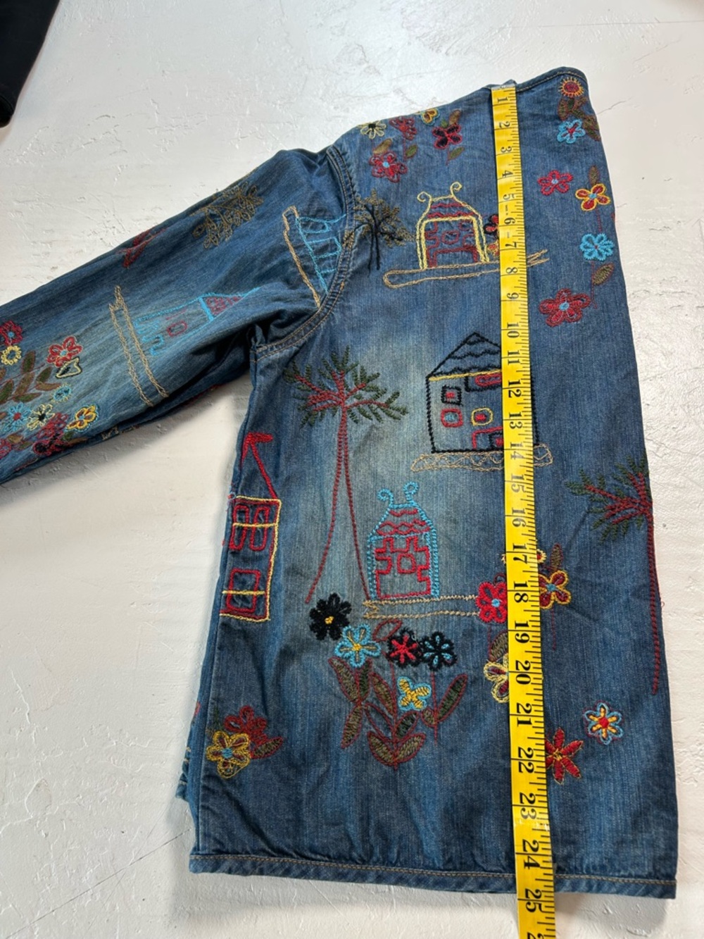 Chico's Blue Denim Jacket with Multicolor Embroidery - Picture 10 of 12